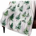 Christmas Sherpa Blanket Pine Tree Forest Sherpa Throw Blanket Soft Cozy Fuzzy Watercolor Green Fleece Flannel Plush Blankets Warm Throw Blankets for Couch Sofa Bed 50" x 60"