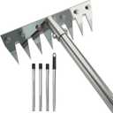 2 in 1 Weeding Rake w/ 60'' Handle, 8-Teeth Garden Weed Puller Tool Heavy Duty Gardening Tool for Lawn, Flower Beds, Cultivating & Soil Aeration (1, Chrome)