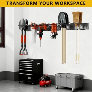 Garage Tool Organizer Wall Mount, 48inch Heavy-Duty Garage Storage System and Garden Tool Organizer with 6 Adjustable Double Hooks for Shovel, Snowboard, Yard Tools and Shed