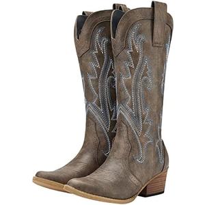 HISEA Rollda Cowboy Boots for Women Cowgirl Boots Ladies Western Embroidery Pointy Toe, 11