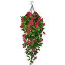 Artificial Fake Hanging Flowers Plants Basket for Spring Outdoor Outside Decoration, UV Resistant Faux Plastic Fabric Flower Morning Glory Wisteria Petunia for Garden Porch Patio Balcony Yard Decor