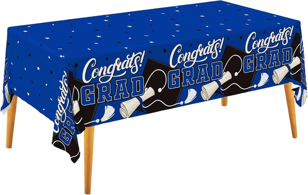 2 x Gatherfun Graduation Decorations Kit - 2 Pcs Blue Gongrats Grad Tablecover for Party Decorations，Graduation Plastic Table Covers 54"x108"
