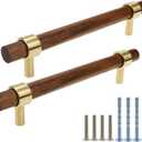 Drawer 6.69"/170mm Pulls Brass Walnut Kitchen Wardrobe Cabinet Hardware Pull Handle with Screw,24Pcs (L6.69" H5.04" Two Hole)