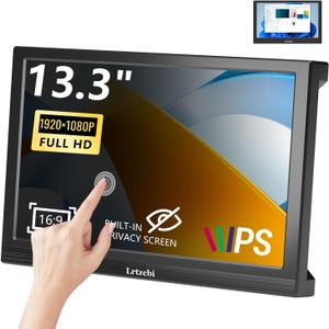 Touchscreen Portable Monitor 13.3 Inch, FHD 1920x1080P IPS Built-in Privacy Screen/Speakers with HDMI and VGA, Portable Monitor for Laptop/Raspberry Pi/PC/Xbox/PS3/4