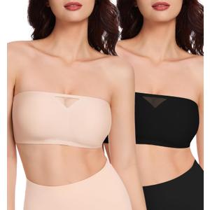 HBselect Strapless Bras for Women Seamless Non-Slip Silicone Padded Bandeau Bra Comfort Wireless Tube Top Bralette (Large, Nude+black)