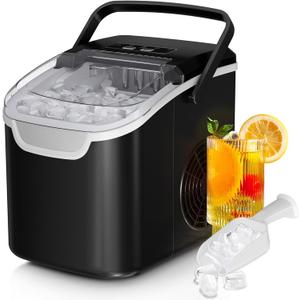 Countertop Ice Maker Machine, 8 Ice Cubes in 6 mins, 26lb/ Day Ice with 2 Sizes- Portable Mini, Energy Saving & Basket/ Scoop for Home/ Party/ Travel/ Camping/ Bar, Black