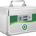 Medicine Lock Box, First Aid Safe Medication Storage Box, Layered Aluminum Daily Medicine Lockable Box with Key 10 x 6.88 x 6.88 Inch (Small)