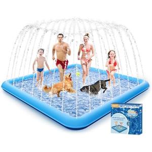 Raxurt Splash Pad, 107"- 80" Non-Slip Splash Pad for Kids and Dogs, Thickened Durable Square Dog Pool with Sprinkler Summer Outdoor Water Toys for Toddler Girls Boys Children Pet (Blue)