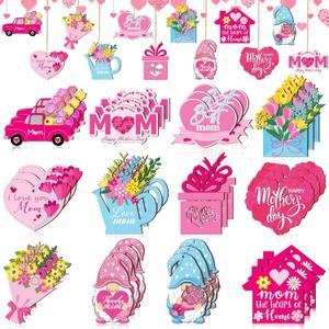 Patelai 36 Pcs Mothers Day Ornaments for Tree Pink Gnome Floral Flower Best Mom Love Mom Wooden Sign Mother's Day Tree Decorations for Home Birthday Party Supplies