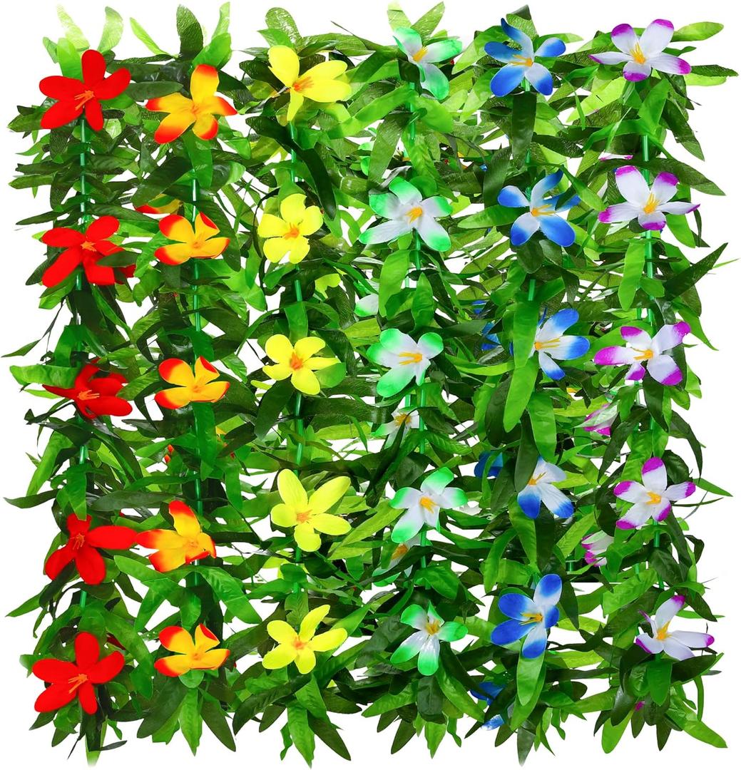 Aodaer 6 Pieces Hawaiian Leis Necklace Bulk Garlands Tropical Artificial Flowers Leaf Leis Luau Party Decorations for Beach Themed Party Supplies