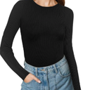 Buauty Women's Long Sleeve Crewneck Sweater 2025 Fall Ribbed Knit Fitted Shirts Slim Solid Pullovers Basic Casual Tee Tops, Size Large