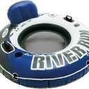 INTEX 58825EP River Run 1 Inflatable Floating Lounge: Comfortable Backrest – Built-in Cup Holders – Durable Grab Handles – All Around Grab Rope – 220lb Weight Capacity– Blue