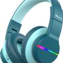 iClever BTH12 Kids Bluetooth Headphones,Colorful LED Lights Wireless Kids Headphones,74/85dBA Safe Volume,85H Playtime,Bluetooth 5.2,Over Ear Headphones Built-in Mic for iPad/Tablet/Airplane, Green