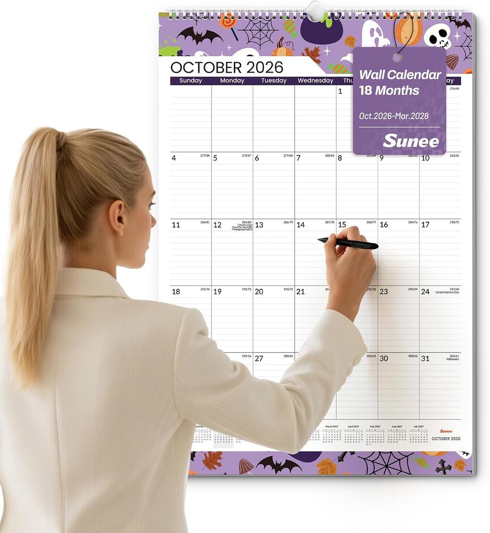 SUNEE 2026-2027 Wall Calendar Large 22.75"x15.5", 18 Month Calendar (Ends March 2028), Vertical Extra Large, Seasons Color