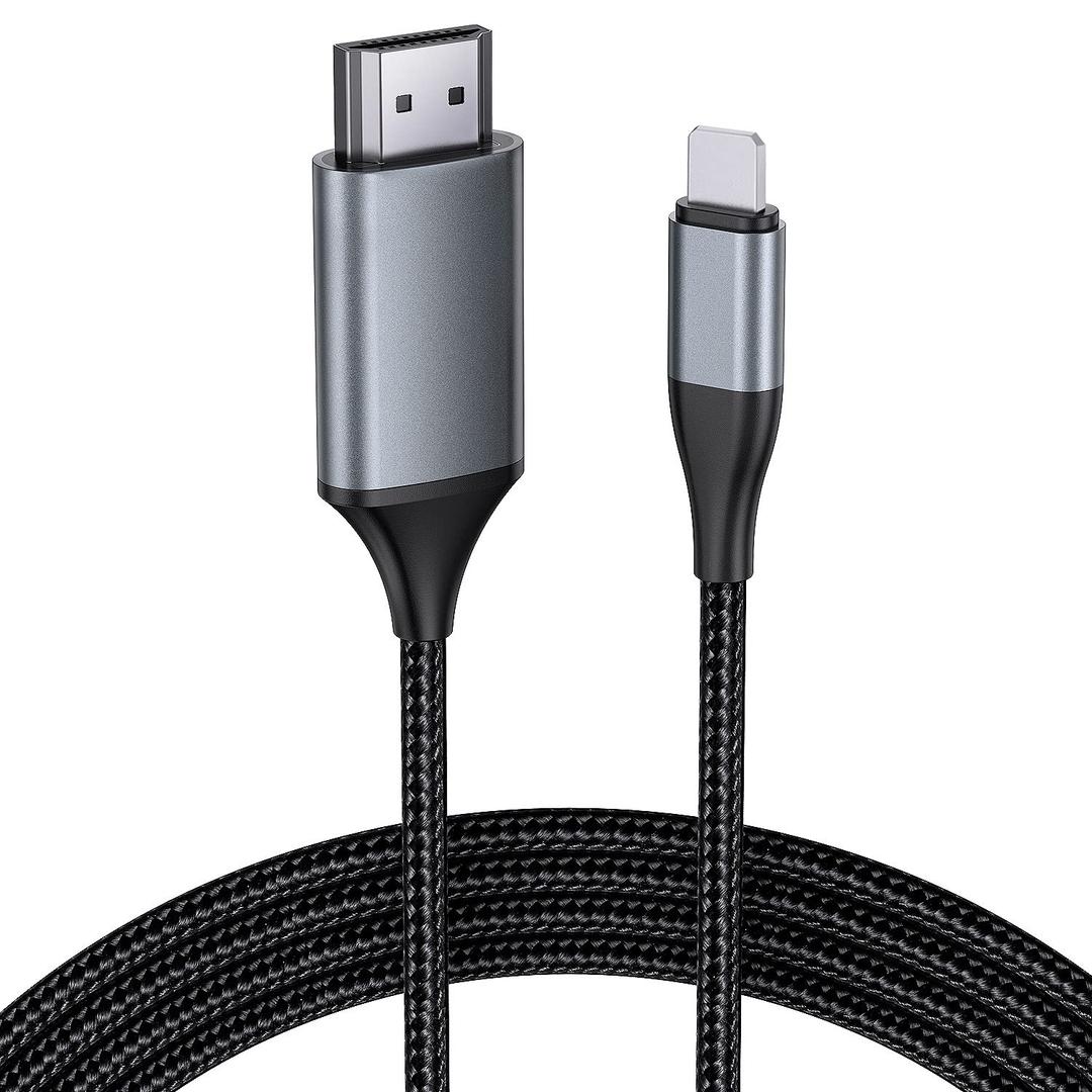 [13.2ft Long Version HDMI Cable for iPhone, Upgraded 1080P HDTV HDMI Cable Adapter Connector, Digital AV Video Sync Screen Compatible Converter for iPhone/i-Pad Devices, No Need Power Supply (Grey)