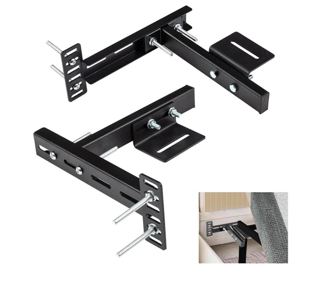 2 Pack Adjustable Headboard Brackets for Bed Base, Universal Metal Headboard Brackets kit for Bed Frame, Black Footboard Extension Kit