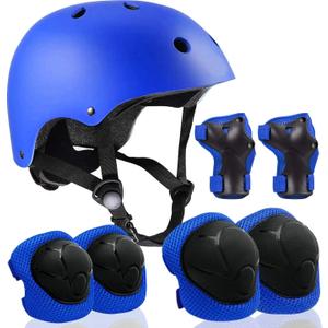 Adjustable Helmet for Ages 3-16 Kids Toddler Boys Girls Youth,Protective Gear with Elbow Knee Wrist Pads for Multi-Sports Skateboarding Bike Riding Scooter Inline skatings Longboard Roller Skate (Small: 18.9"-21.26" / 48cm-54cm, Blue)