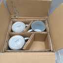 MONITO 16Oz Coffee Mugs Set of 4, Rustic Ceramic Coffee Cups Set with Large Handle, Vintage Striped Stoneware Coffee Mugs for Latte, Cocoa, Tea, Milk, Microwave & Dishwasher Safe, Smoky Blue