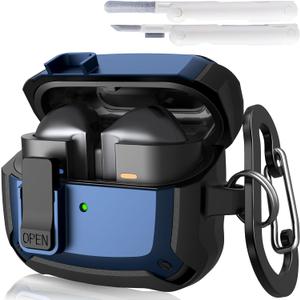 KOREDA Compatible with Samsung Galaxy Buds 3 Case & Galaxy Buds 3 FE & Galaxy Buds 3 Pro Case with Cleaner Kit, Military TPU Shockproof Protective Hard Cover with Secure Lock for Men (Blue)