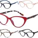 EYEURL 5-Pack Cat Eye Reading Glasses for Women- Men Blue Light Blocking Glasses Stylish Computer Readers for Women Anti Eyestrain & Glare with Spring Hinges,1.5