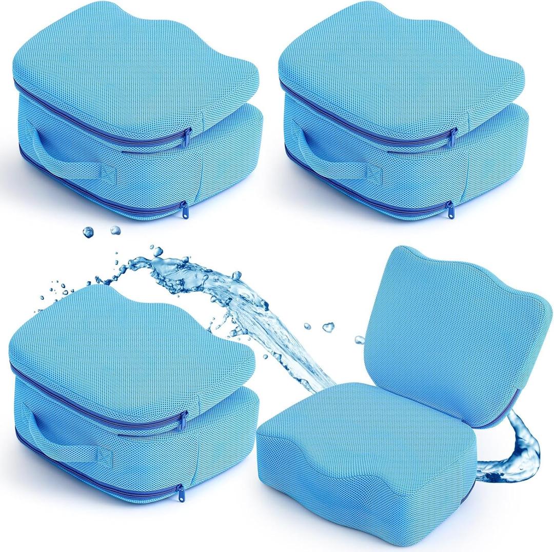 Yerliker 4 Pcs Foldable Hot Tub Booster Seat, Inflatable Adjustable 2 Heights Extra Thick Hot Tub Pillow Bath Seat with Back Support Cushions, Washable for Spa Bathtub Indoor Outdoor (Blue)