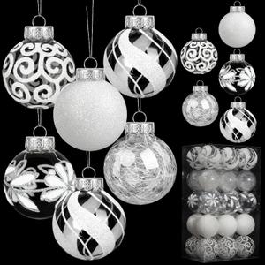 30 Pcs Clear Christmas Ball Ornaments, 60mm/2.36" White Christmas Ornaments Balls for Xmas Tree, Large Shatterproof Plastic Hanging Tree Decorations Set for Party Holiday Winter Home Decor