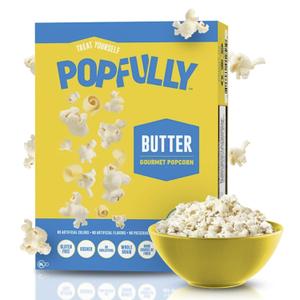 POPFULLY Butter Popcorn Fully Pops, Sharing Bags, Buttery Flavor, Big Pop, Micro Popcorn Bags, 3-Pack (EXP 12/23/26)