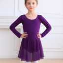 MdnMd Toddler Girls Long Sleeve Ballet Leotards Dresses Dance Skirt Ballerina Tutu Outfits