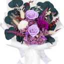 Preserved Flowers Bouquet for Delivery, Purple Rose Bouquet Gift for Women, Long Lasting Floral Arrangement for Home Decor, Birthday Anniversary