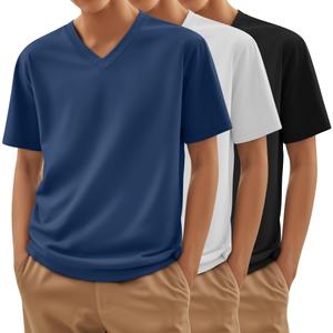 LessonZoo 3 Pack Boys V Neck Short Sleeve T Shirts, 3-Color, XX-Large