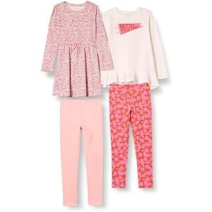 Amazon Essentials Girls and Toddlers' Long-Sleeve Ruffle Outfit Set with Bowknot Design, Pack of 4 (3T)