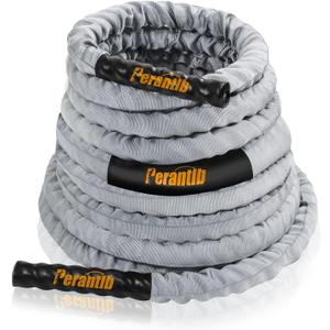 Perantlb Poly Battle Rope with Cloth Sleeve -1.25/1.5/2 Inch Diameter 30' 40' 50' Lengths -Gym Muscle Toning Metabolic Workout Fitness, Battle Ropes for Home Gym