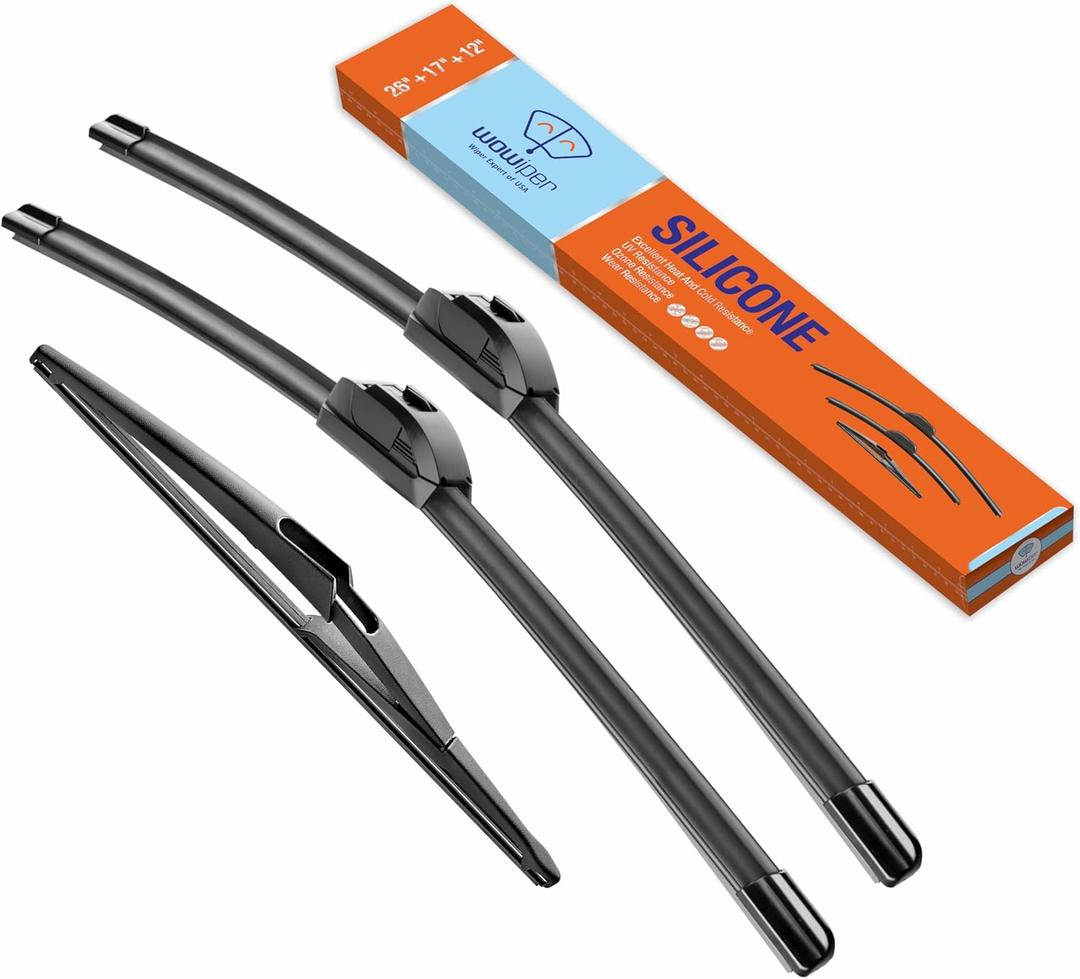 Silicone Windshield Wiper Blades with Rear Wiper Blade for Nissan Rogue 2015-2022 Pathfinder 2013-2020, All-Season Automotive Replacement Windshield Wipers for My Car - 26"+17"+12" (Set of 3) (26"+17"+12J)
