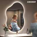 SMIROR Asymmetrical Backlit Bathroom Mirror with Lights 24 x 36, Irregular Cloud Led Lighted Vanity Mirror for Wall, Anit-Fog, Dimmable, Memory Function (Horizontal/Vertical)