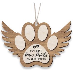 2 x Angel Wings Paw Print Christmas Ornament  Pet Memorial Ornament for Dogs, Sympathy Gift for Bereaved Pet Owners, Remembrance Keepsake for Dog Lovers, Wooden Xmas Ornament