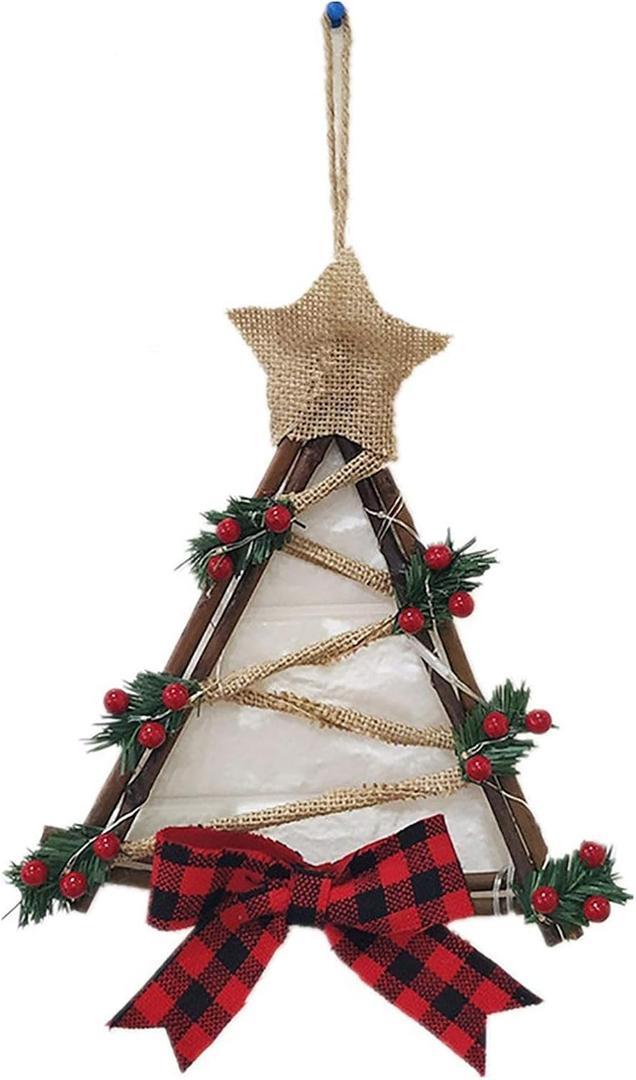 Christmas Wreath, 9.84 Inch LED Triangle Merry Christmas Front Door Wreaths Small Christmas Decorations Home Decor