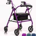 Vive Mobility Steel Rollator Walker with Seat - Foldable, Narrow, Rolling Senior Walker for Small Spaces - 4 Wheel Lightweight Adult Easy Drive with Underseat Storage, Adjustable Height (Purple)