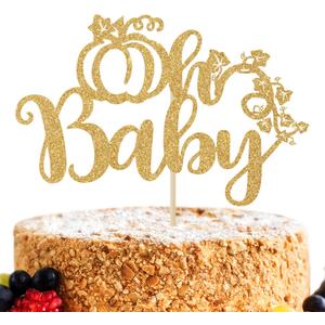 Gold Glitter Pumpkin Oh Baby Cake Topper, Welcome Baby/a Little Pumpkin is On the Way Cake Topper, Halloween Pumpkin Baby Shower/Gender Reveal Party Decorations