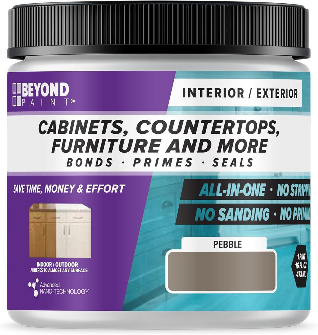 Beyond Paint All-in-One Refinishing Paint, No Sanding, Matte Finish for Cabinets, Countertops, Furniture and Doors, 1 Pint, Pebble