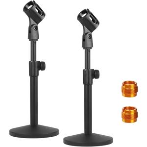 YOUEON 2 Pcs Microphone Stand Desktop, Adjustable Table Mic Stand with Mic Clip and 5/8" Male to 3/8" Female Screw Adapter, Heavy Base, Compatible with Most Mics (style 1)