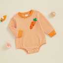 Baby Boy Girl Easter Outfit Sweatshirt Romper Striped Carrot/Bunny Long Sleeve Bubble Romper Waffle Knit Bodysuit (3-6 Months, Orange)