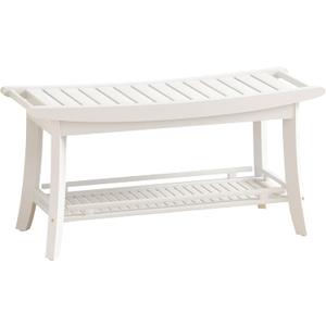 Bamboo Entryway Storage Bench with Shelves Shoe Rack Bench Seat Organizer for Porch Bedroom Bathroom Balcony 39 x 13 x 19.2 Inches White (39 X 13 X 19.2 Inches Wihte)