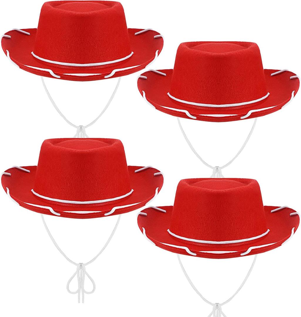 Geyoga Kids Felt Cowboy Hat 4 Pieces Western Toddler Cowgirl Hat Christmas Costumes Hat for Children Birthday Party (Red)