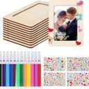 Picture Frame Painting Craft Kit for 4 * 6 Photo,10Pcs DIY Unfinished Wooden Picture Frames with 12Pcs Painting Color Pen 4 Sheets Crystal Diamond Stickers for DIY Craft