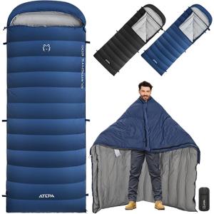 ATEPA Down Sleeping Bag, Recycled 650FP 4 Season Summer & Winter Compact Rectangle Lightweight Waterproof Wearable Sleeping Bag with Compression Sack for Camping Backpacking Hiking