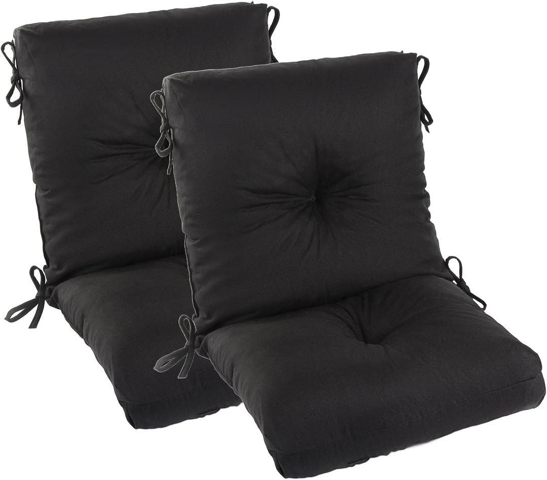 Patio Dining Chair Cushion Set of 2, Thick Tufted Rocking Chair Cushion for Outdoor, Breathable and Fade Resistant, 40 x 20 x 5 inch, Black