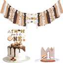 SMore 1st Birthday Party Decorations Brown, SMore One High Chair Banner First Birthday Hat/Crown Cake Topper, One Year Old Party Supplies Photo Prop