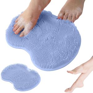 Beskar Shower Foot Scrubber Mat with Non-Slip Suction Cups, 2025 New Foot Back Cleaning Pad Back Washer Exfoliating Bath Wash Pad, Wall Mounted Slip Suction Cups for Back Exfoliating Bath Wash Pad (Blue)