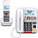 SWISSVOICE 3355 DECT 6.0 Corded Big Button Phone for Elderly with Answering Machine and Additional Cordless Handset Loud Phones for Hard of Hearing Hearing Aid Compatible Phones, White