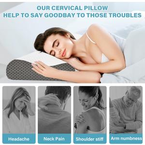 Memory Foam Cooling Bed Pillows for Sleeping, Ergonomic Cervical Pillow for Neck and Shoulder Pain Relief, Adjustable Cold Pillow,Grey